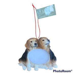 Vintage Resin Beagle Puppy Dog Friends Pair Picture Frame Ornament
